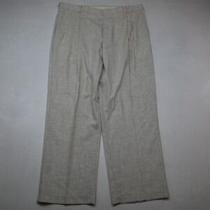 Vtg Mens 38x30 Oatmeal Beige Linen Pleated Full Cut Dress Mens Pants